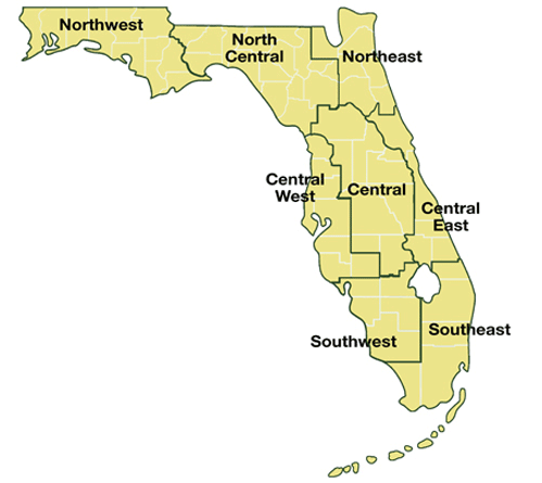 Map of the geographic regions of Florida